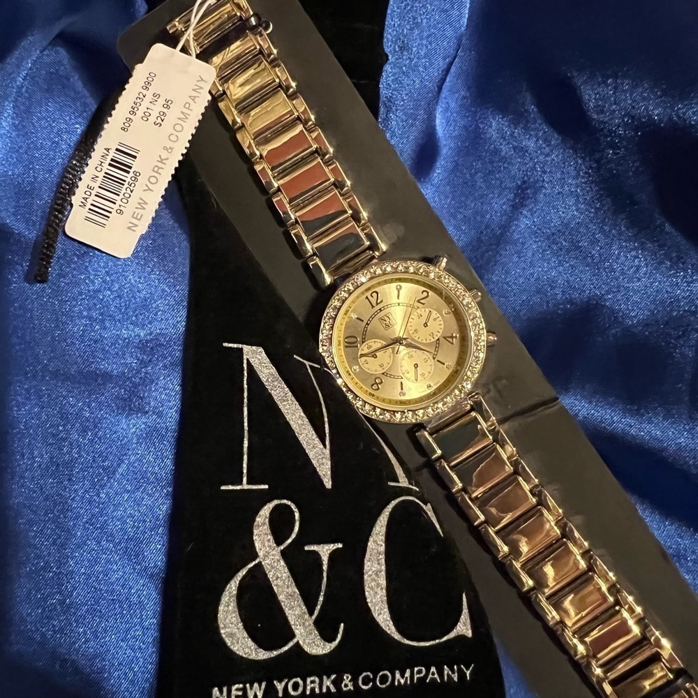 NWT NY&C Goldtone Boyfriend Analog Watch with crystals